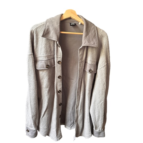 pacsun oversized gray button up jacket collared fuzzy outerwear extra small - Picture 1 of 3